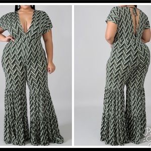 Chevron Bell Jumpsuit in Olive